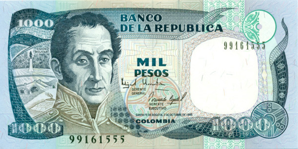 1000 песо Колумбии 1994-1995 года р438